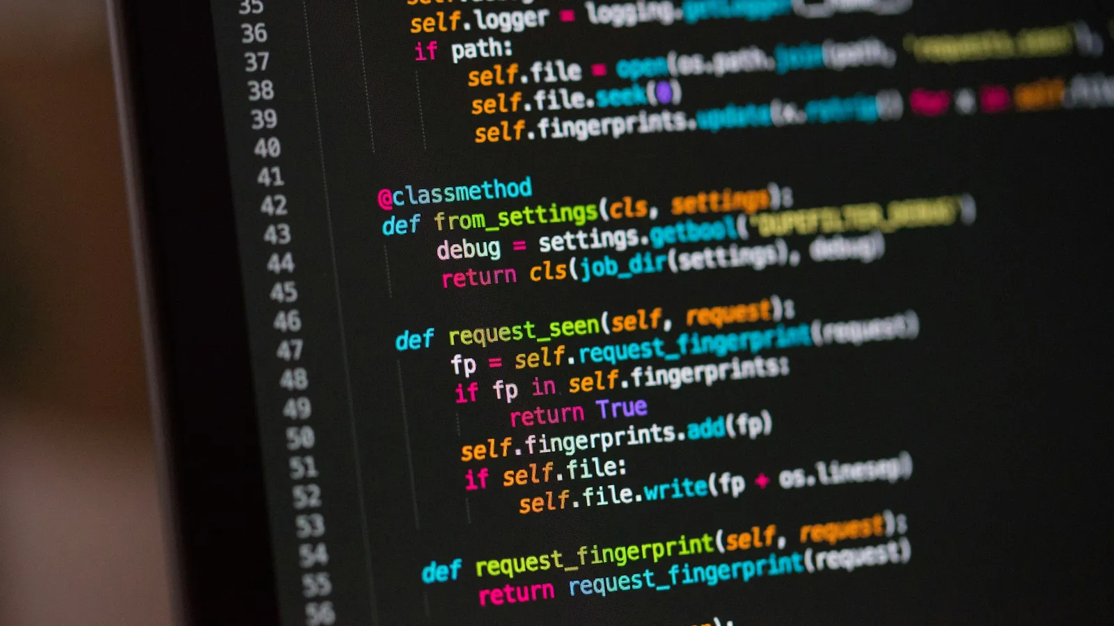Colorful program code on a computer screen